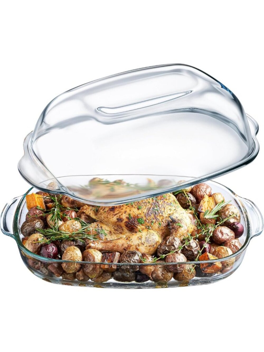 8 Quart Glass Roaster Dish with High Lid - Versatile Baking & Casserole Dish
